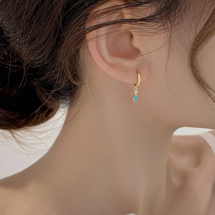 happyzzzsu - Wholesale Huggie Earrings - Sterling Silver Tiny Turquoise Hoop Earrings6