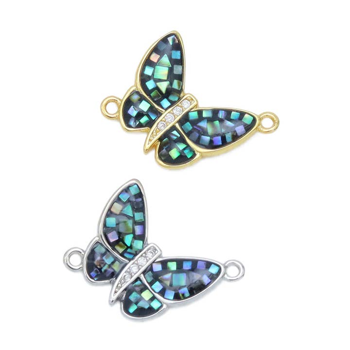Pave CZ Abalone Butterfly Connector Charm Pendant, Sku#WL21 for wholesale by BestBeads&Beyond