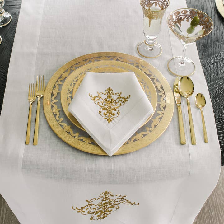 Arte Italica & Crown Linen Designs - Wholesale Dinner Plate - Vetro Gold Dinner Plate