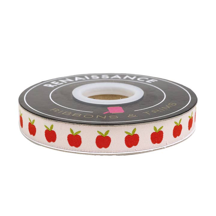 Catnap - Apples in Natural - 5/8" width - by Alexia Abegg - 15 Yard Spool for wholesale by Renaissance Ribbons