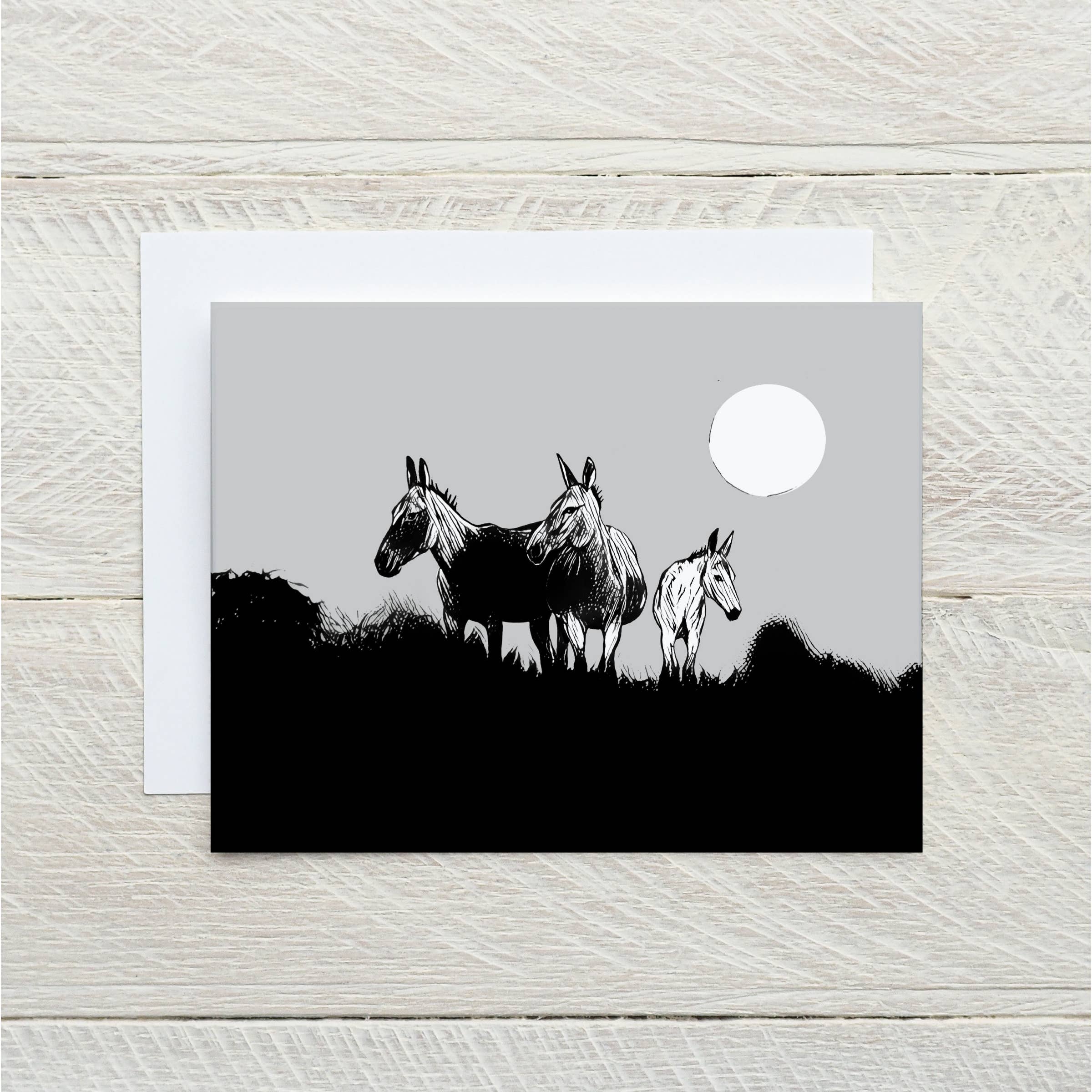 Laughing Mule Press - Wholesale Everyday Greeting Card - "Wild Desert Equines" Mule Notecard3