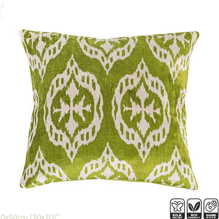 Funda Cojín Decorativa Terciopelo Verde Estampado Ikat para venta al por mayor de OyzShop