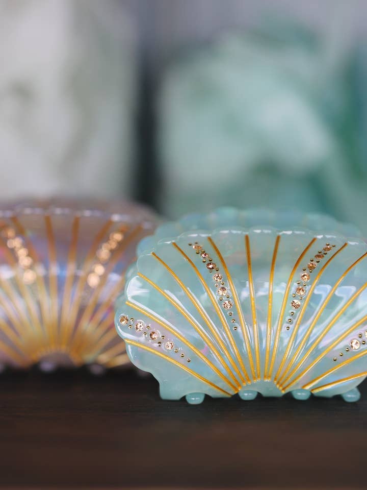 Shell with CZ hair clip for wholesale by The Clay Bouquet