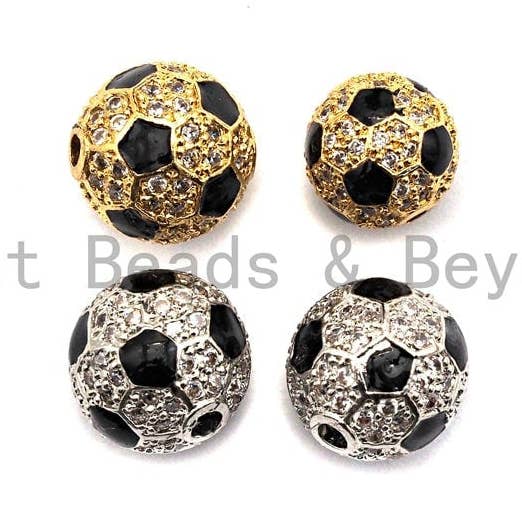 BestBeads&Beyond - Wholesale Individual charm/pendant - 10mm/12mm Cz Micro Pave Round Soccer ball Spacer Beads, CZ Pave ball beads,Gold/Silver Color, Men's Jewelry Findings, sku#N520