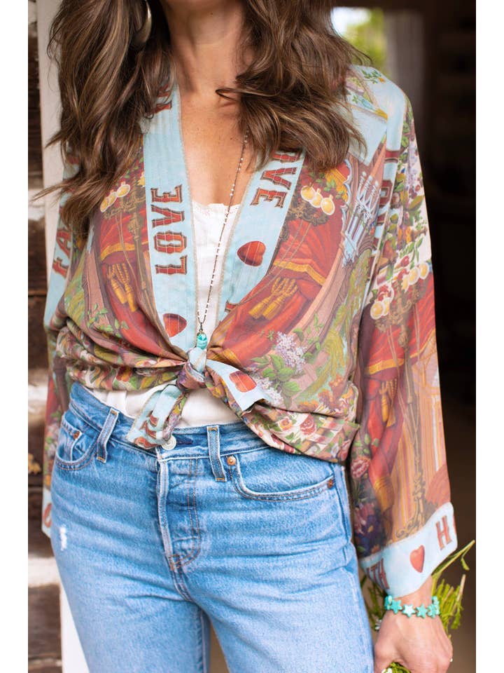 Market of Stars (Worldwide) - Wholesale Kimono - Women's - Love Language Pixie Duster Cropped Kimono w/ Faith, Hope