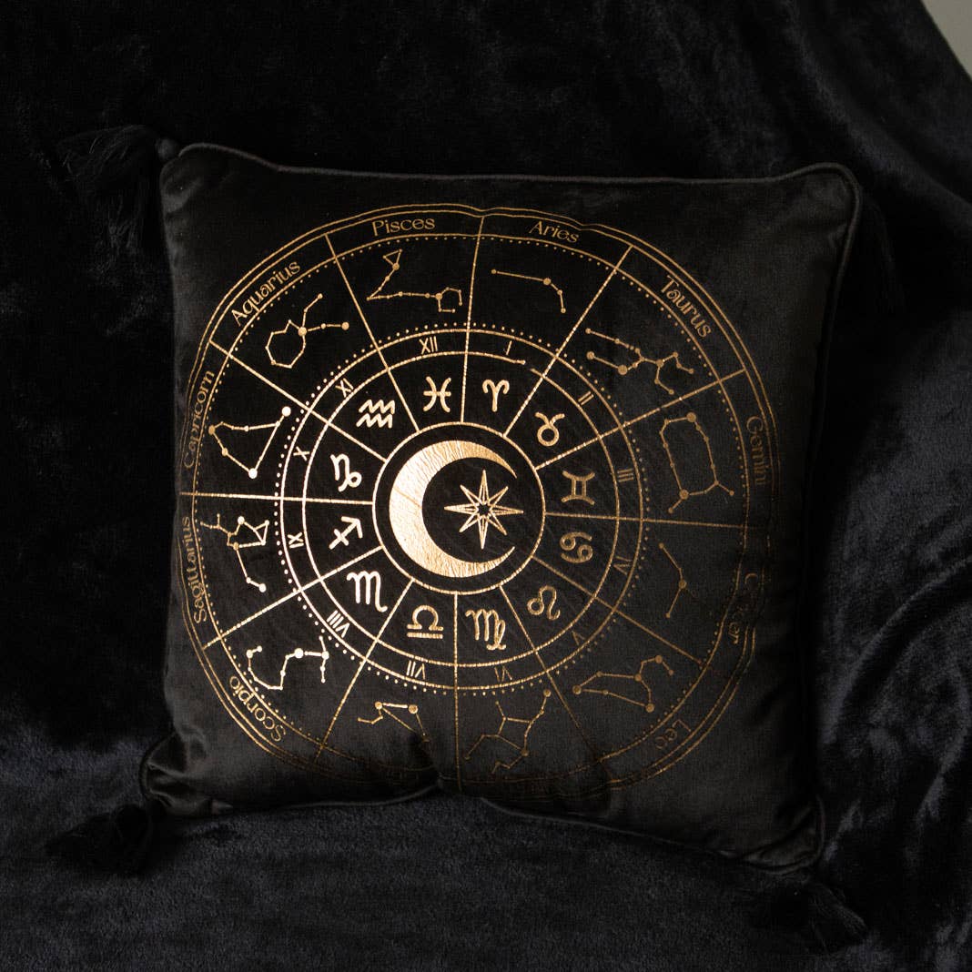 Something Different Wholesale - Wholesale Throw/Decorative Pillow - 35cm Square Black Astrology Wheel Cushion