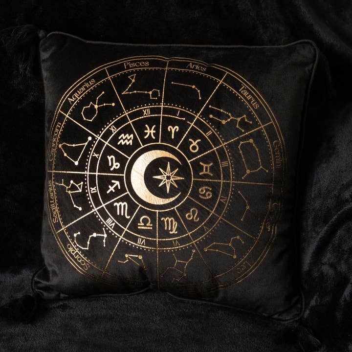 Something Different Wholesale - Wholesale Throw/Decorative Pillow - 35cm Square Black Astrology Wheel Cushion0