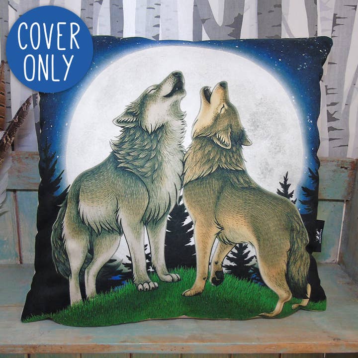 Solo copricuscino Wolf Song per la vendita all'ingrosso da parte di Lyndsey Green Illustration