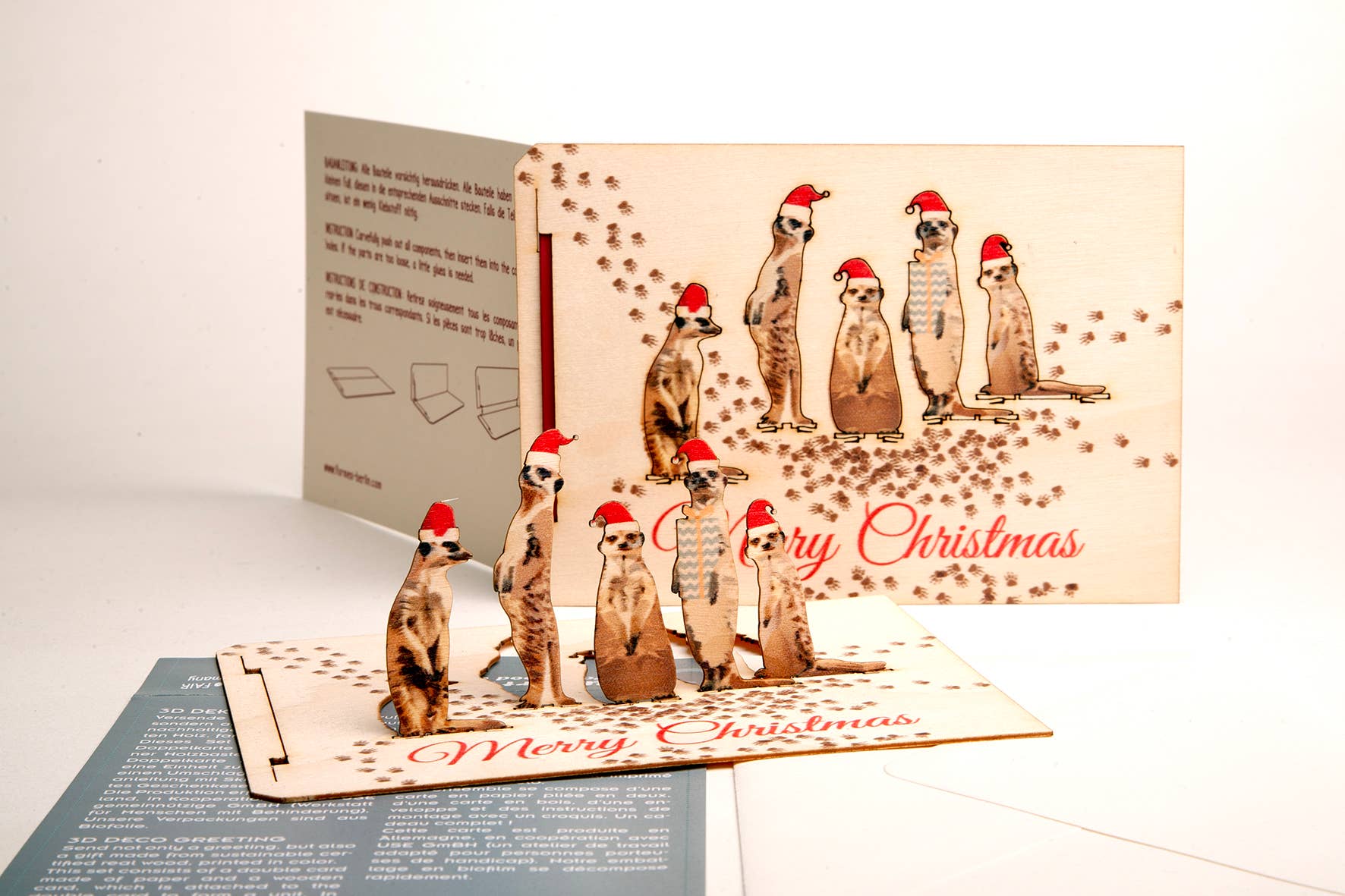 Formes Berlin GbR - Wholesale Christmas Card - Meerkat with Christmas Hat - Pop-Up Design for Slotting