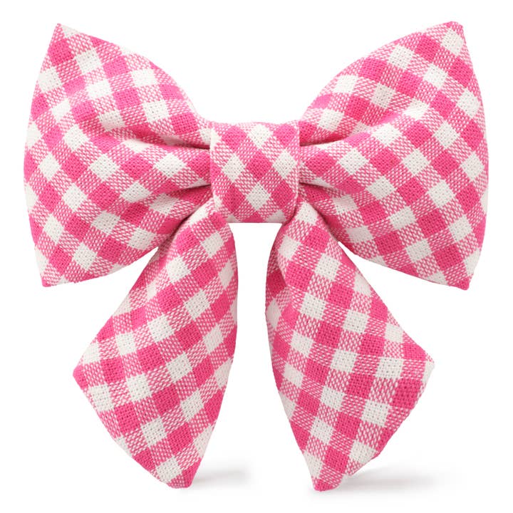 Hot Pink Gingham Lady Dog Bow for wholesale by The Foggy Dog