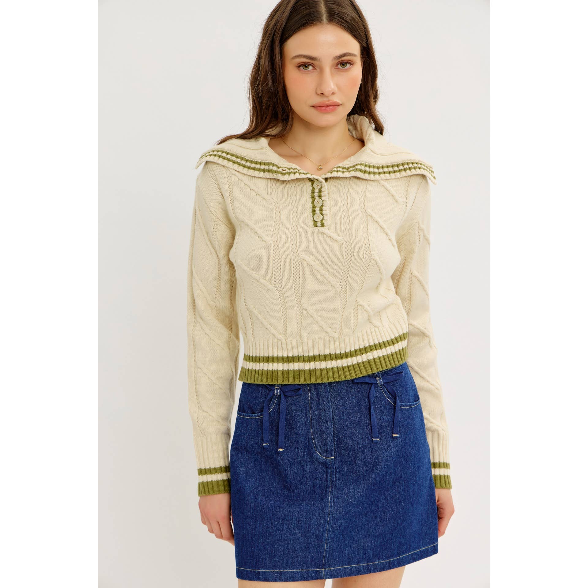 idem ditto - Wholesale Knit Sweater - Women's - PREPPY NOSTALGIA STRIPED COLLAR CABLE KNIT SWEATER16