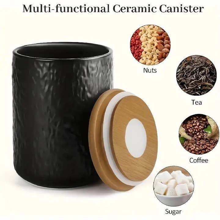 Huis Van Merken - Wholesale Jar - 1PC Ceramic Storage Jar – Rock Pattern with Bamboo Lid – Kitchen Organizer3