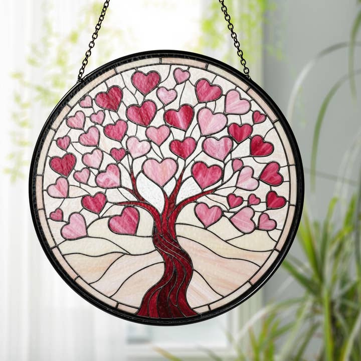 Árbol de Corazón de Amor Rosa Atrapasol de Vidrio Templado, Regalo para Parejas para venta al por mayor de Glaizyo