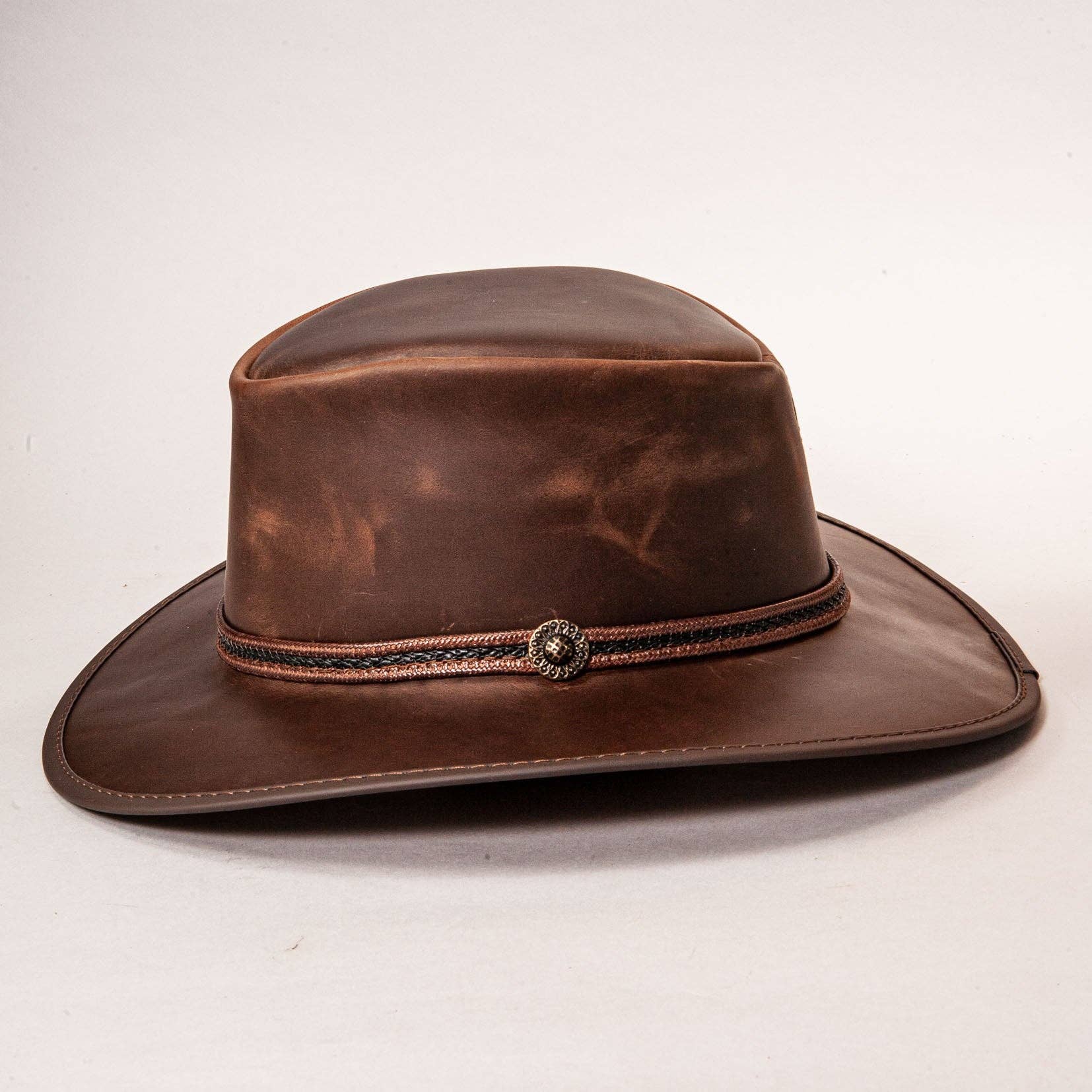 American Hat Makers - Wholesale Cowboy Hat - Unisex - Cowhide Leather Outback Hat - Style Midnight Rider7