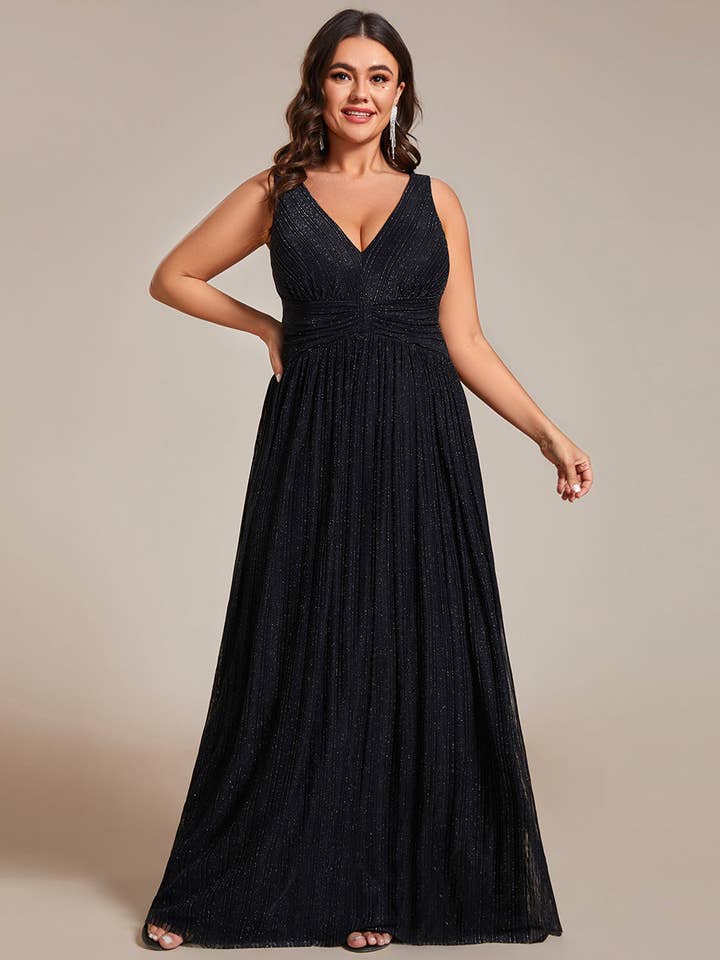 Ever-Pretty - Wholesale Gown – Women's - Plus Glittery Pleated Empire Waist Evening DressEE021332