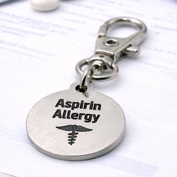 Aspirin Allergy Medical Alert Clip On Charm Stainless Steel Allergy Tag Emergency Awareness Gift for wholesale by JKCE Designs