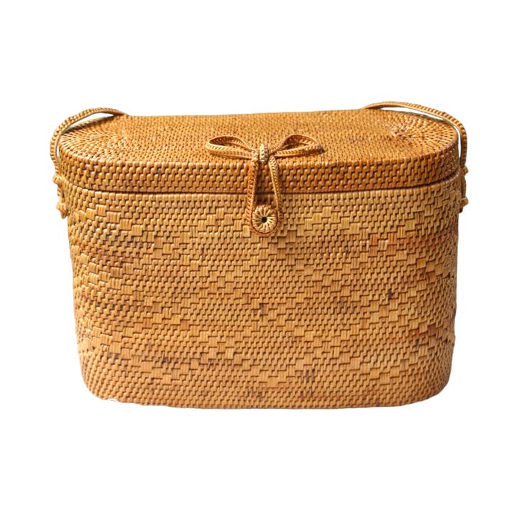 Rattan Shoulder Lid Bag for wholesale by The Artisan and Company