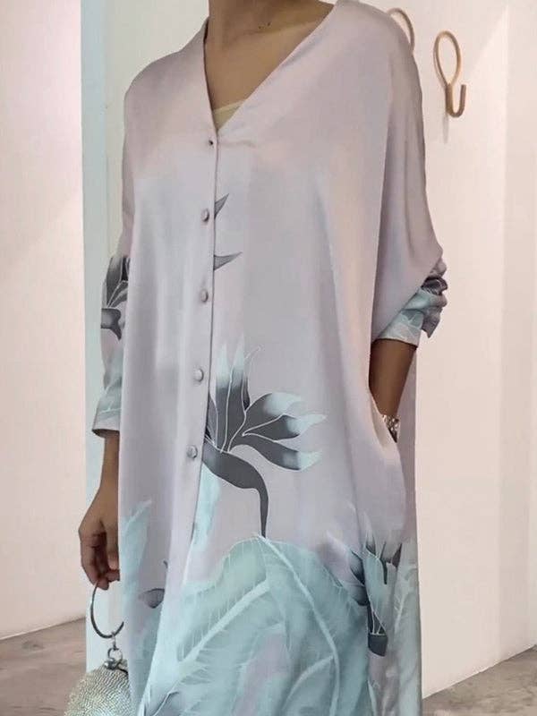 Sheer Trend - Wholesale Dress - Women's - Floral Muslim V-Neck Dress11