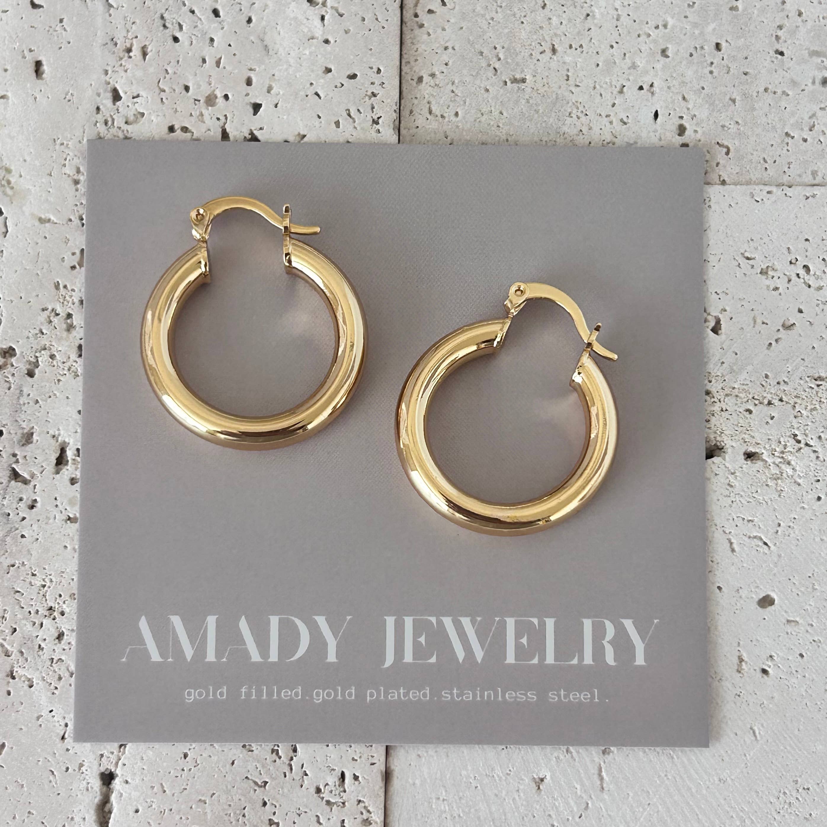 Amady Jewelry - Wholesale Hoop Earrings - 4mm Thick Hoop Earrings 18k GOLD FILLED 25mm Lightweight 7