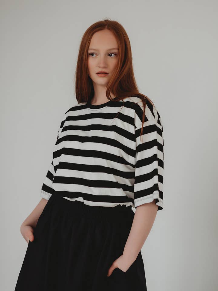 Elsie Multicolour Bold Stripe Print Oversized T-Shirt for wholesale by Turtledove London