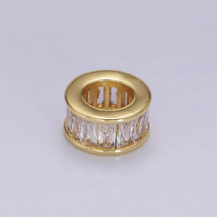 Aim Eternal - Vendita all'ingrosso Ciondolo/pendente - Charm distanziatore con pietra natale in oro riempito 14K CZ Baguette Rondell per collana braccialetto | B861 - B8729