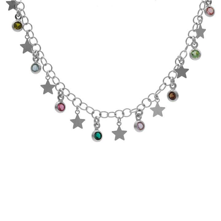 Alice short necklace with multicolor crystal in Silver for wholesale by Victoria Cruz