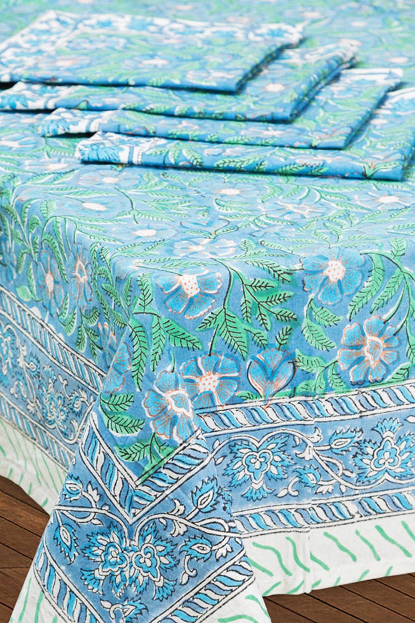 Sevya Handmade - Vente Nappes - Nappe Sévée Handmade en coton 100 % - motif sauge et bleu4