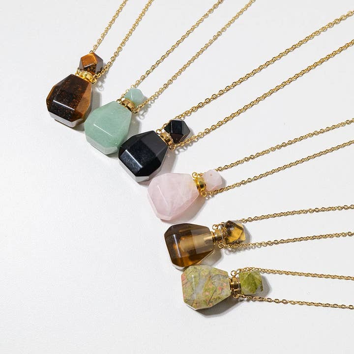 Crystolver - Wholesale Pendant/Charm Necklace - Gemstone Essential Oil Bottle Pendant Necklace