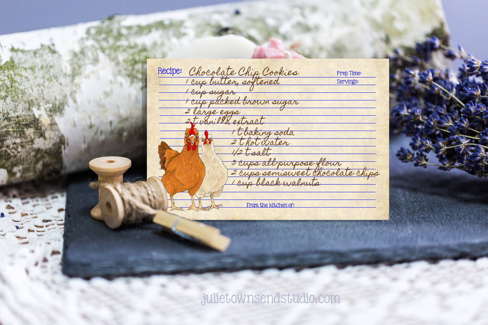 Julie Townsend Studio - Wholesale Recipe Card - Recipe Cards - Set of 12 Cute Chicken Recipe Cards - 1234