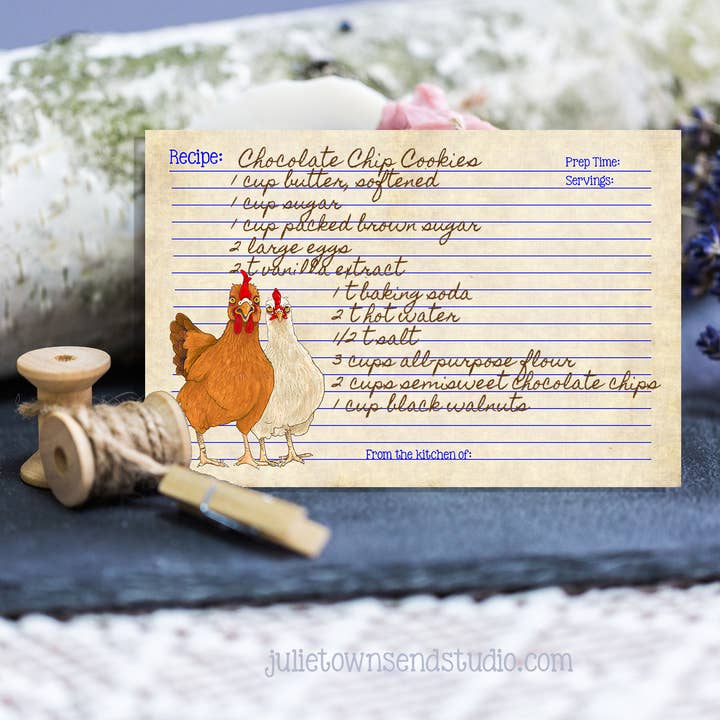 Julie Townsend Studio - Wholesale Recipe Card - Recipe Cards - Set of 12 Cute Chicken Recipe Cards - 1234