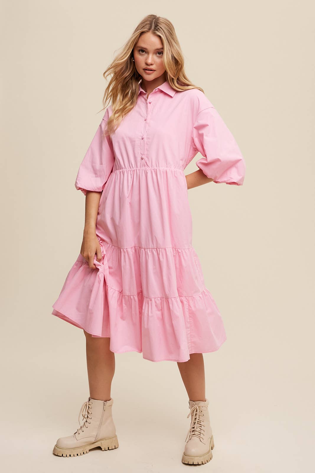 Listicle - Wholesale Dress - Women's - Tiered Poplin Shirt Dress39