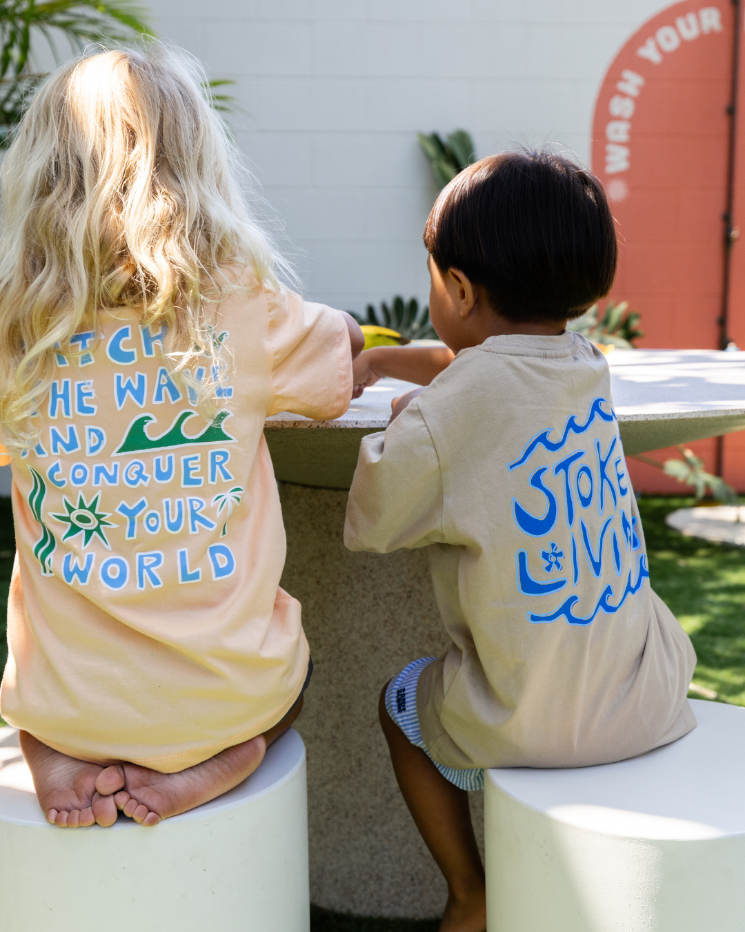 SAND N SALT KIDS - Wholesale Screen Printed T-Shirt - Kids - Catch the Wave Tee (Peach Sherbet)2