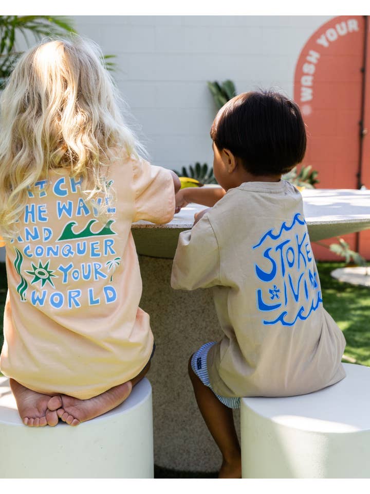 SAND N SALT KIDS - Wholesale Screen Printed T-Shirt - Kids - Catch the Wave Tee (Peach Sherbet)2