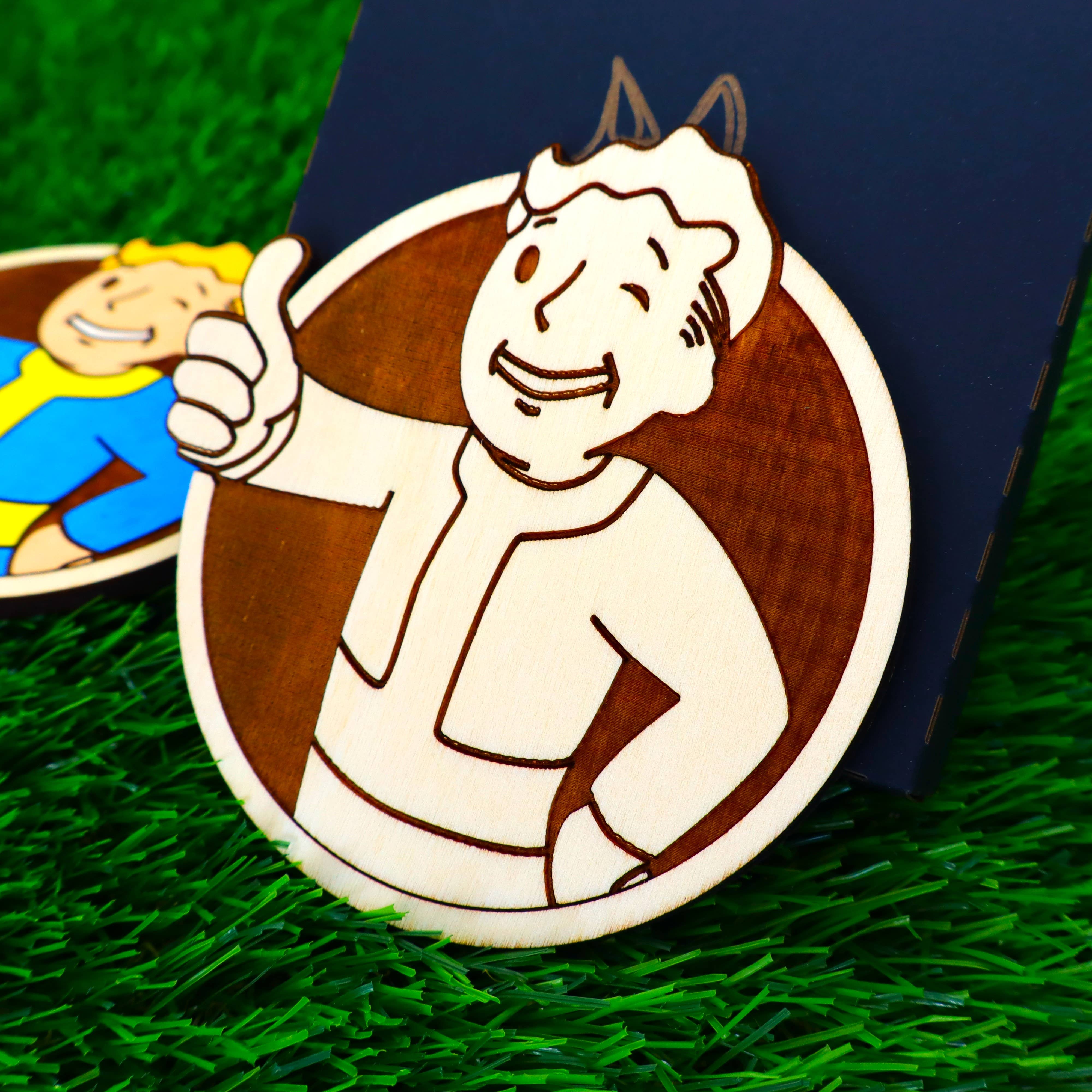 Herbs&Belles – Base de copos por atacado – Porta-copos de Madeira Fallout, Vault Boy Louco, Presente Geek Decoração de Casa21