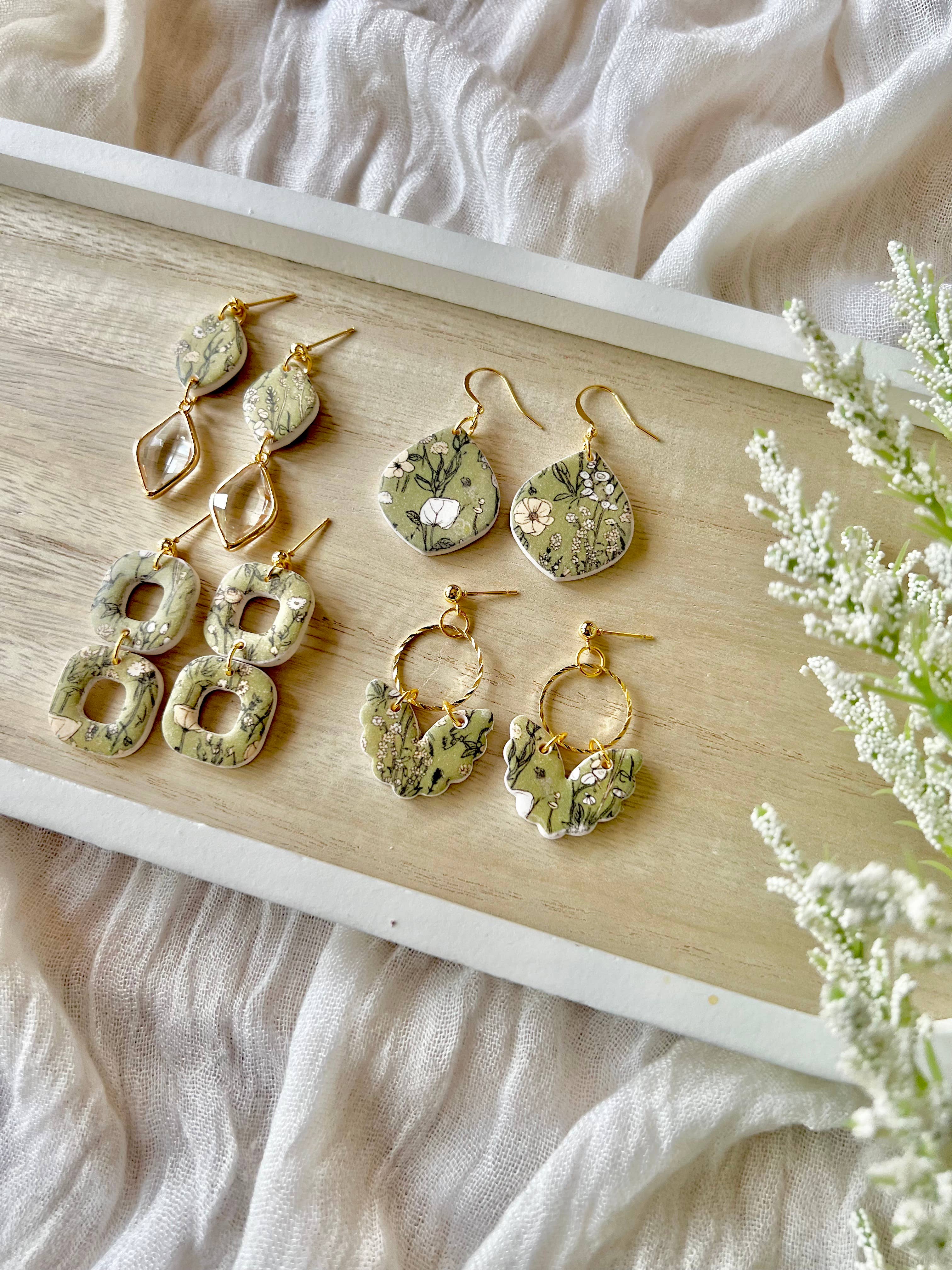 SeizeTheClayJewelry - Wholesale Dangle Earrings - Green Garden Earrings, Flower Clay Earrings5