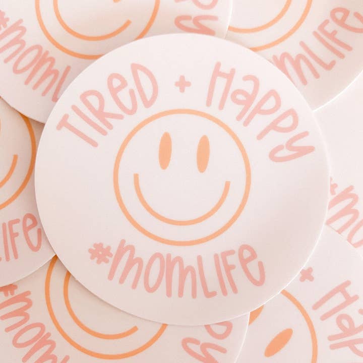 Adhesivo para portátil Tired and Happy Mom Life, hidrotermo, regalo para venta al por mayor de Donuts and Daisies