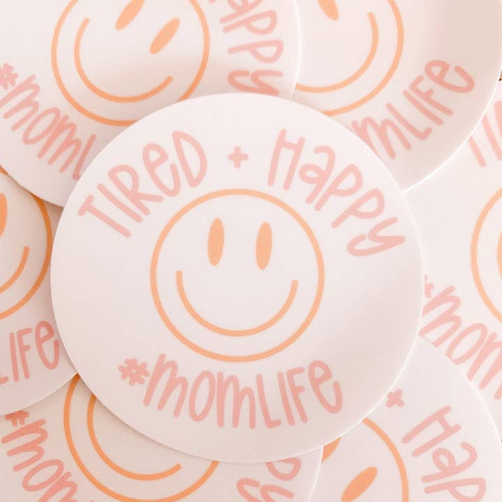 Adhesivo para portátil Tired and Happy Mom Life, hidrotermo, regalo para venta al por mayor de Donuts and Daisies