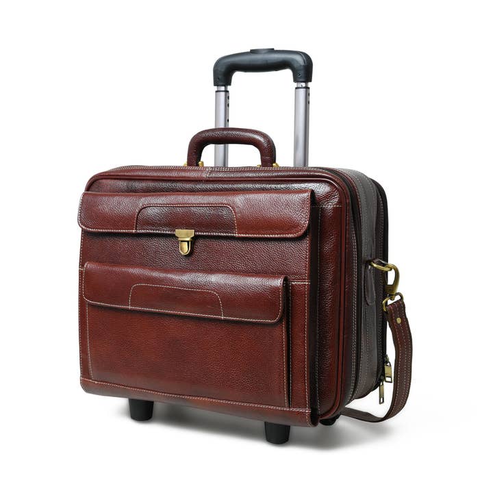 Wanderer Leather Trolly Suitcase Bag for wholesale by Classy Leather Bags