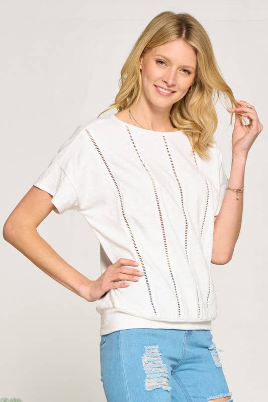 Doe and Rae - Venta al por mayor Blusa - Mujer - Parte superior cuadrada con borde de escalera - 14249T1