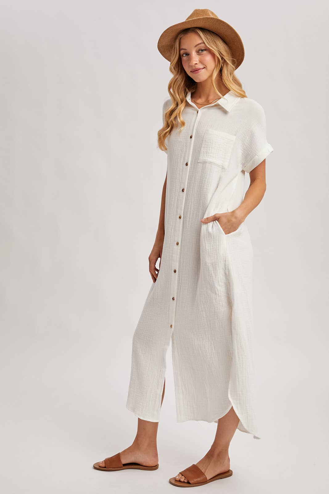 Bluivy - Wholesale Dress - Women's - BUTTON UP MAXI SHIRT DRESS WITH POCKET70