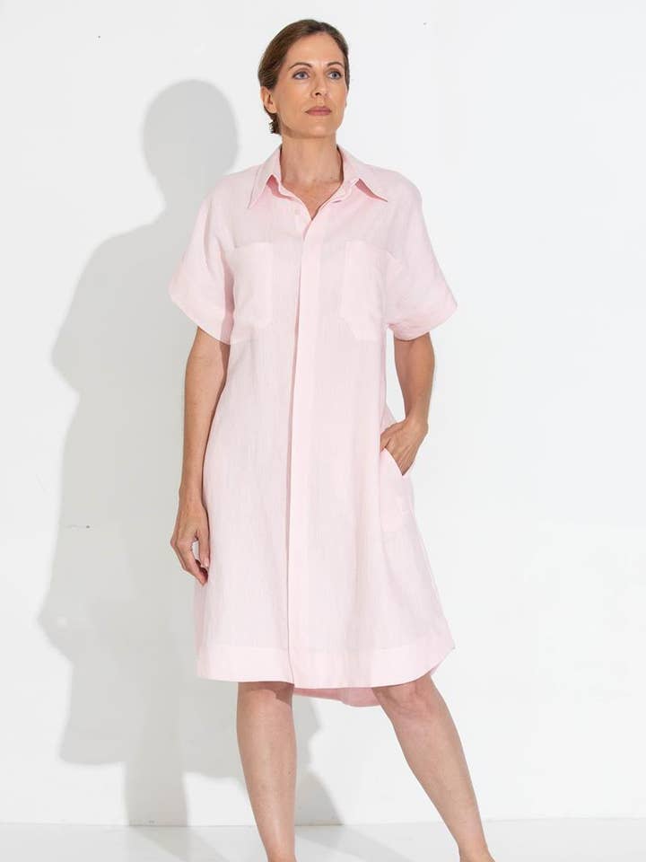 Amelia - Pink Lakes - Shirt Dress - Australian Made for wholesale by Tale the Label
