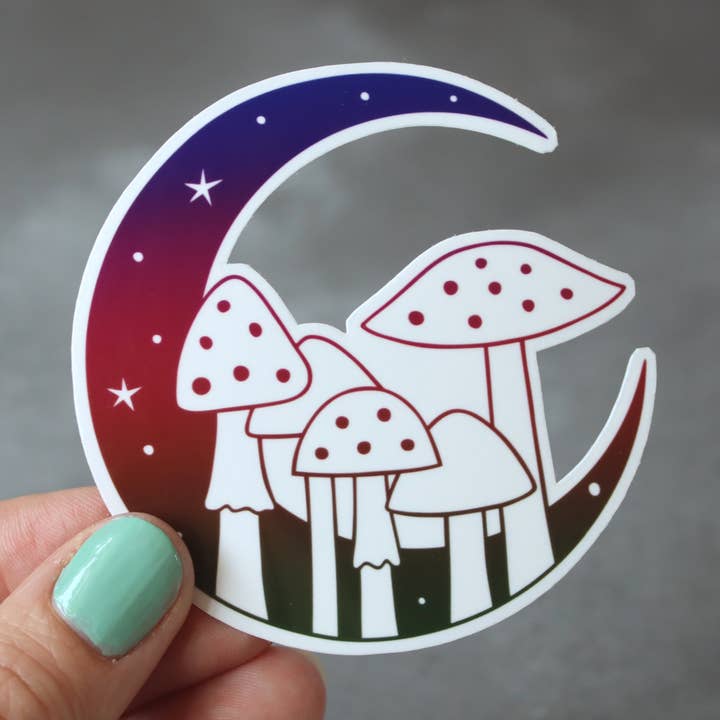 Toadstool Moon vinyl sticker for wholesale by Anita Ivancenko