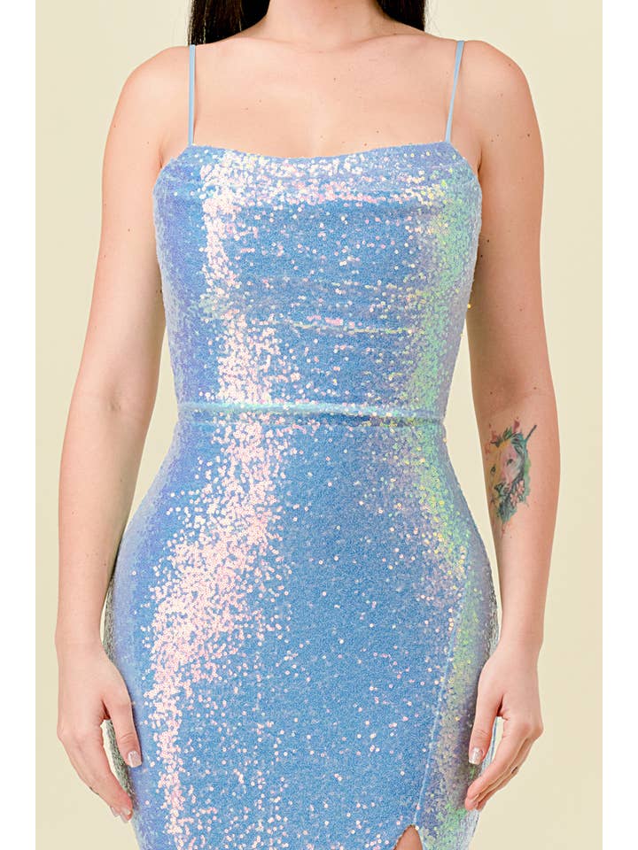 Lovesome - Venta al por mayor Vestido de fiesta - Mujer - CD30175: VESTIDO LARGO PLISADO DE LENTEJUELAS CON CUELLO VUELTO Y ESPALDA ABIERTA9