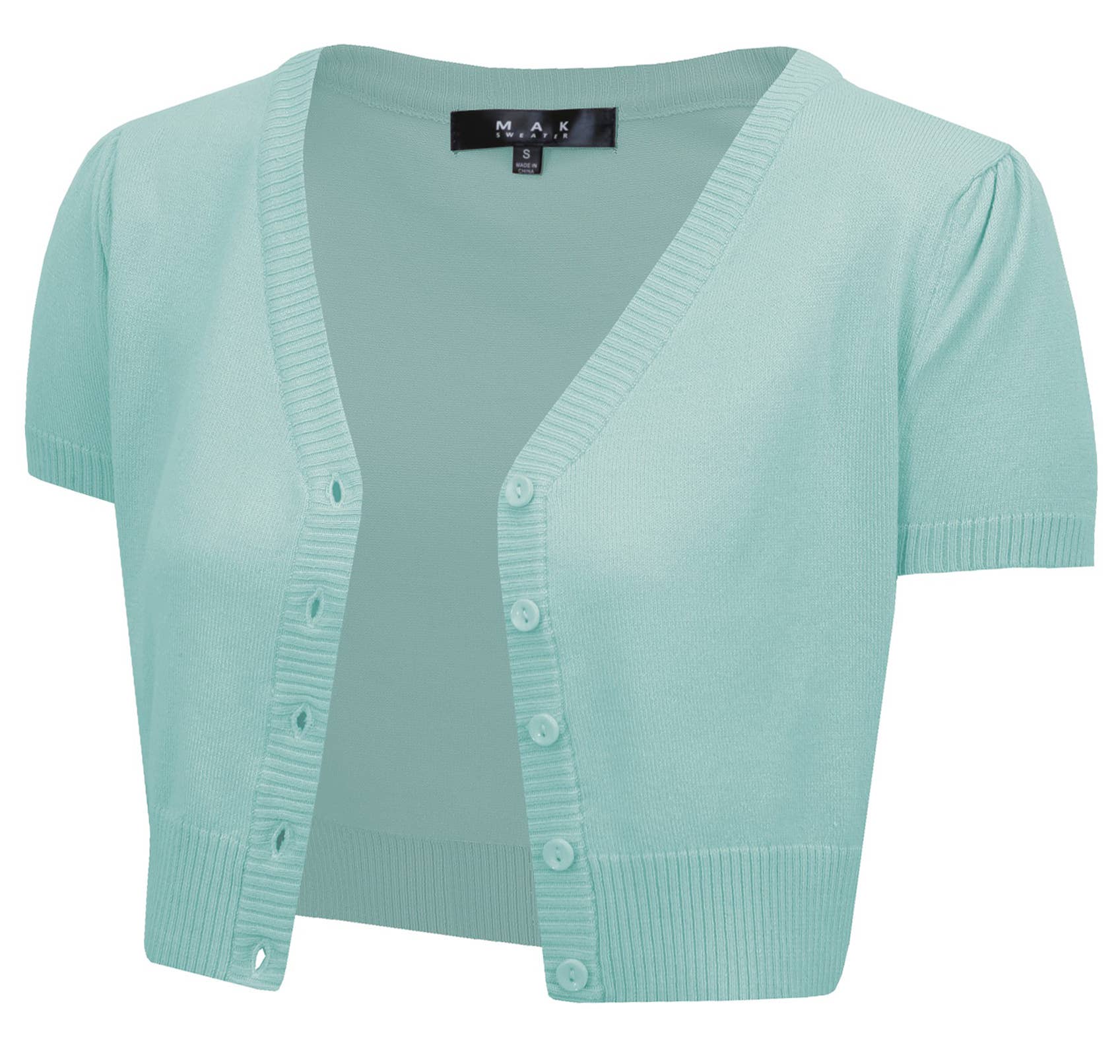 Mak - Vente Cardigan – femme - Cardigan boléro court à manches courtes bouffantes et col en V HB213718