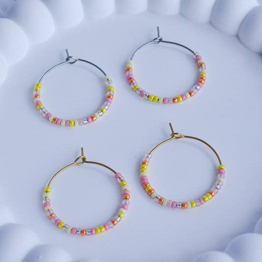 Creoles with Pearls - Pink Lemonade for wholesale by Linati Studio