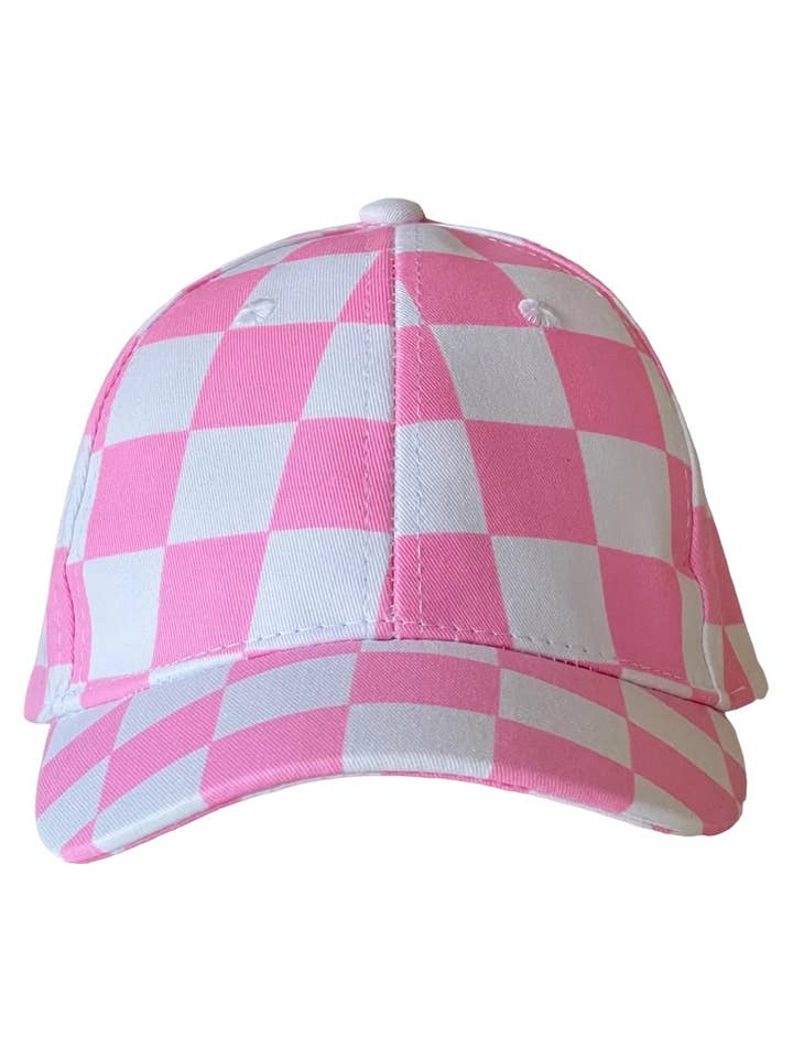 Kids Baseball Hat, Pink Checkerboard for wholesale by SpearmintLOVE