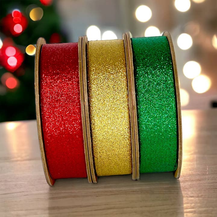 LA Ribbons Wholesale - Vente Ruban – emballage cadeau - Ruban Gros-grain Métallisé 1" | Vert | Rouleau de 25yd1