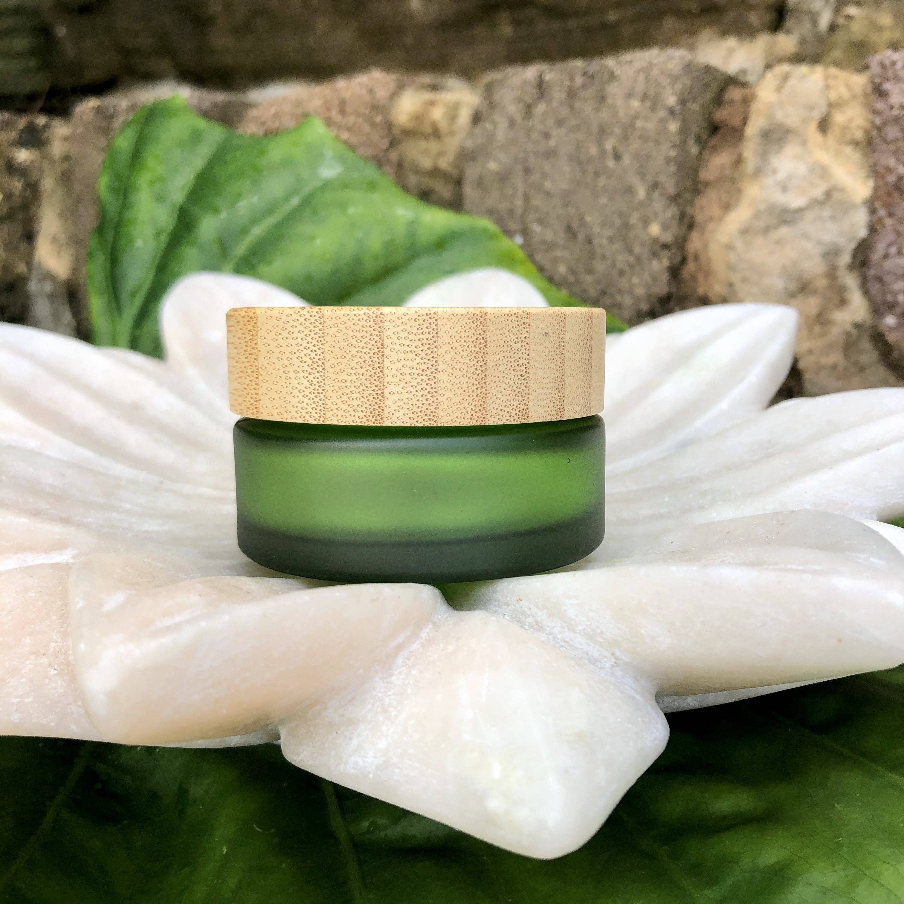 Us and The Earth - Wholesale Jar - Frosted Green Glass Cosmetic Jar & Dropper - Bamboo Lids - Set of 23