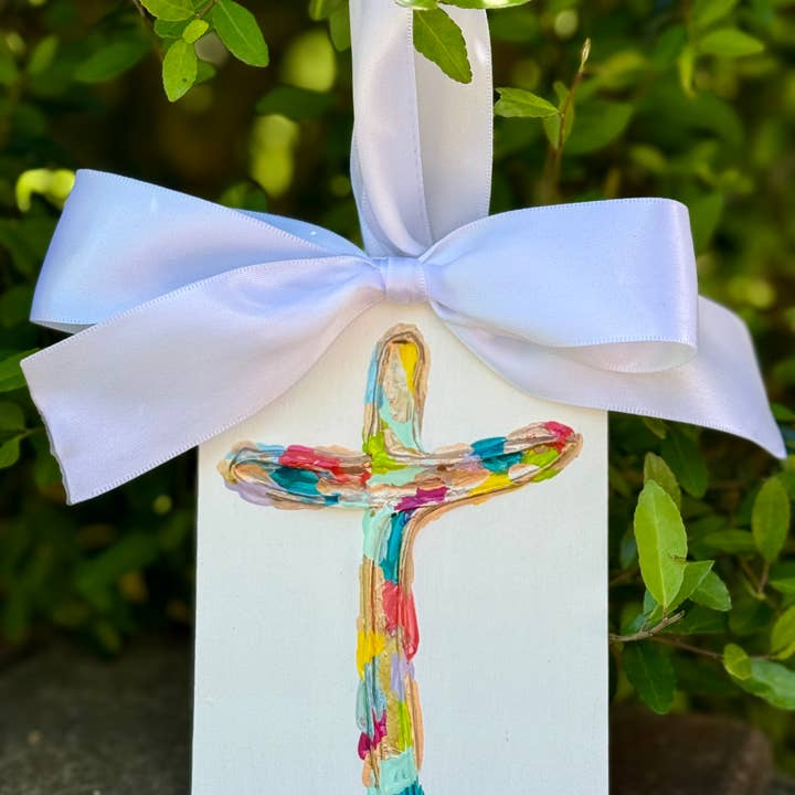 Framesaplenty - Wholesale Wall Cross - Textured cross Christmas ornament with satin ribbon 2