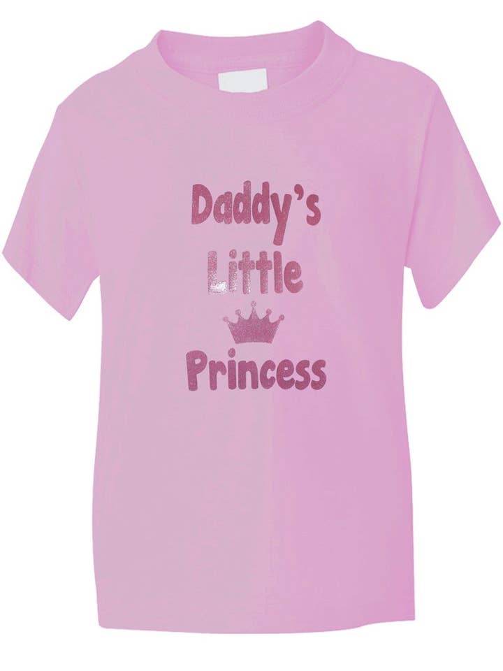 Print4U – Engroshandel T-shirt med serigrafitryk – til børn – Daddy's Little Princess T-shirt Piger I Pink Glitter5